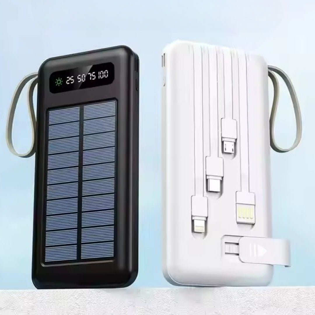POWER BANK CON CARGA SOLAR Y CABLES INCORPORADOS